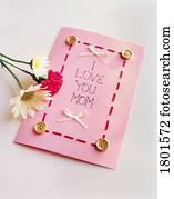 dia mãe, cartão, com, flores, descansar, a, lado