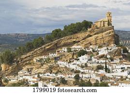 Church and 12th Century Moorish castle in Cádiz, Spain Stock Photo