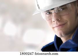 retrato, de, um, trabalhador azul colarinho