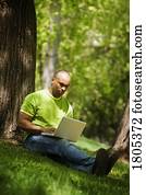 Man working on laptop computer