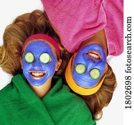 meninas, tendo, um, facial