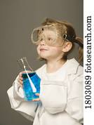 menininha, com, óculos proteção segurança, e, ciência, beaker