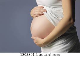 Side view of a pregnant woman