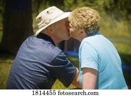 Senior couple kissing