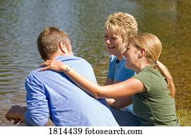 Side view of a happy family