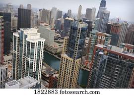 High angle view of downtown Chicago