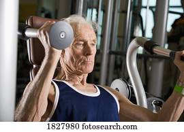 A senior man working out
