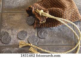 Cloth bag and silver coins