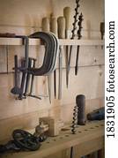 Historical carpentry shop in Fort Edmonton Alberta Stock 