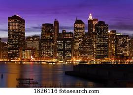 Lower Manhattan skyline at twilight, New York City, New York, USA  