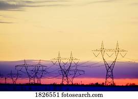 mostrado silhueta, torres transmissão