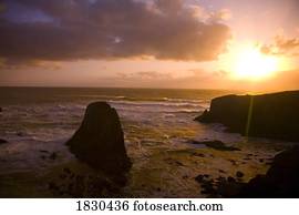 Rocky coastline at sunset