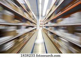 borrão moção, de, um, armazém, correia transportadora