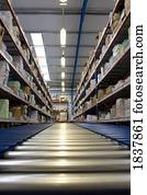 cinto, transportador, em, armazém