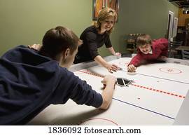 família, tocando, areje hóquei