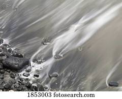 Shoreline; Water lapping up against a rocky shoreline