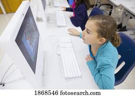 estudantes, trabalhar, seu, computadores