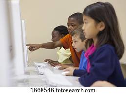 estudantes, trabalhar, seu, computadores