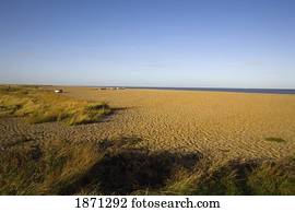 blakeney point, norfolk, england; furrows in the sand with a view of the north sea