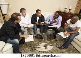 un, grupo de hombres, teniendo, un, estudio de biblia