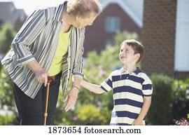 a senior woman and a boy