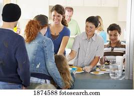 grupo pessoas, em, comunidade, bufê