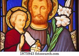 Buenos Aires, Argentina; A Stained Glass Window Depicting Jesus And A Child In Recoleta Cemetery