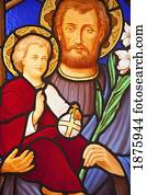 Buenos Aires, Argentina; A Stained Glass Window Depicting Jesus And A Child In Recoleta Cemetery