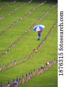 Portland, Oregon, United States Of America; A Person Walking Through The Military War Memorial In Willamette National Cemetery