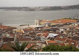 um, vista, de, praca, faça, comercio;, lisboa, portugal