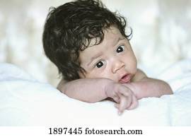 portrait of a baby with a full head of dark hair; troutdale, oregon, united states of america