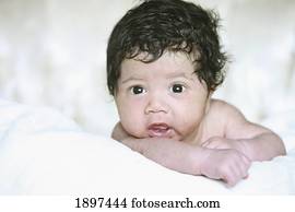 portrait of a baby with a full head of dark hair; troutdale, oregon, united states of america