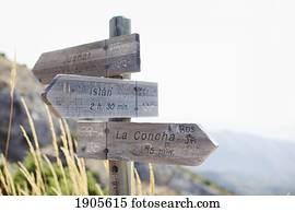 wooden destination and distance signs; marbella, malaga, andalusia, spain