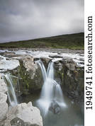 cachoeiras, sobre, um, rocha, ledge;, islândia