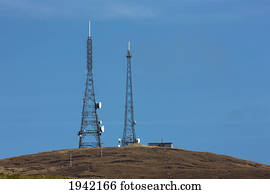 dois, torres transmissão, contra, um, azul, Sky;, shetland, escócia