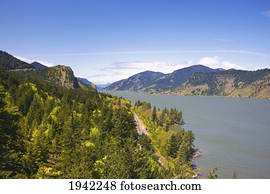View Point Looking West Down Columbia River Gorge From Ruthton Park; Oregon United States Of America