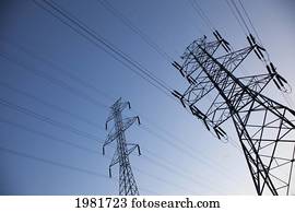 poder, transmissão, linhas, em, dusk;, beaumont, alberta canadá