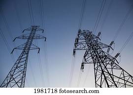 poder, transmissão, linhas, em, dusk;, beaumont, alberta canadá