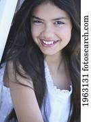 portrait of a girl with long, dark hair; troutdale, oregon, united states of america