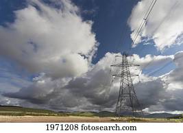 torre transmissão, e, poder, lines;, northumberland, inglaterra