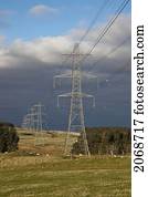 poder elétrico, linha transmissão, suspendido, por, Towers;, northumberland, inglaterra