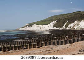 Concentration of groynes and beachy head; sussex, england