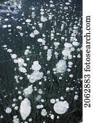 gelo, bolhas, em, gelo, ligado, fantasma, represa, -, alberta canadá