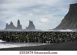 Basalt Stacks Of Reynisdrangar; Vik, Vestur-Skaftafellssysla, Iceland