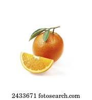 An orange with leaves and orange slice on white background