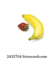 Banana and strawberry on a white background