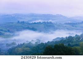 Landscape with low cloud, near San Gimignano; Tuscany, Italy