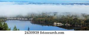 Low cloud hanging over Muckross Lake; Killarney, County Kerry, Ireland