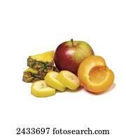 Variety of fresh fruit on a white background