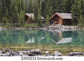 Sweden Cabins In Woods Near Water S Edge Stock Image